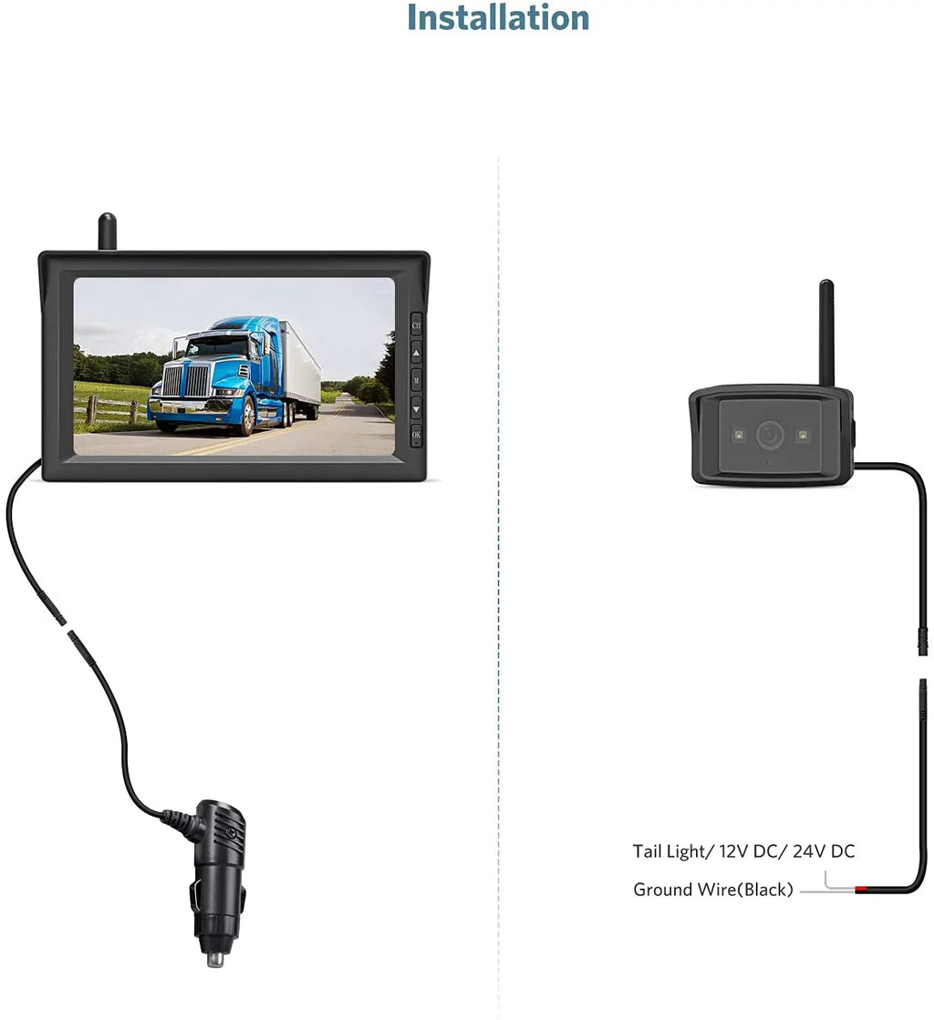 Boscam Wireless  Backup Camera Support 2 Cameras, Reverse Camera with 7"  Monitor Split Screen,  Night Vision Waterproof Back up Camera Systems for Truck/Trailer Pickup/Van ()