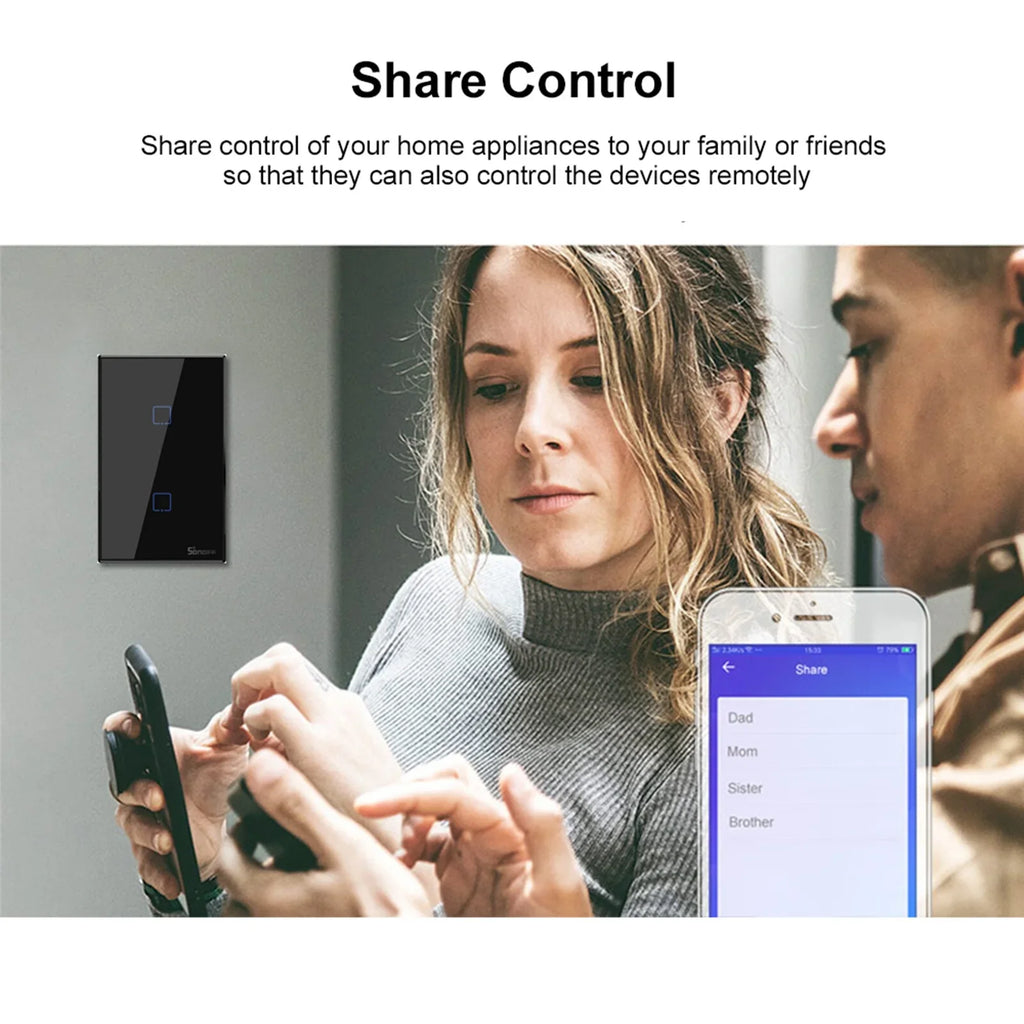 '- 2 Gang Smart WiFi Wall Light Switch 433Mhz  Remote Control /Touch Control Timer  Standard Panel Smart Switch Compatible with Google Home/Nest & Alexa