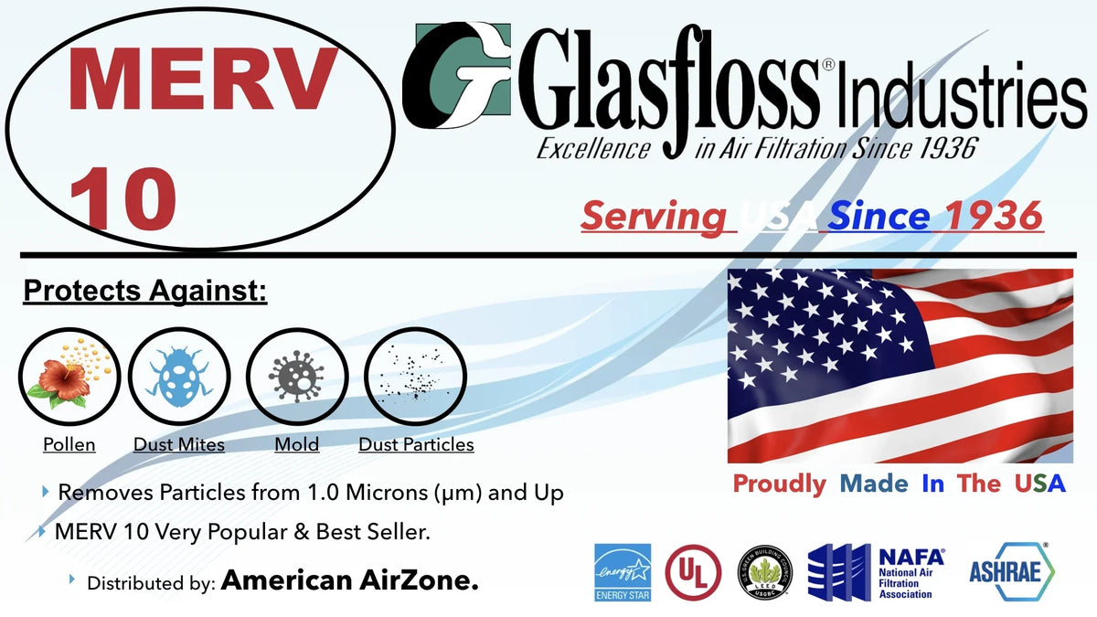 Glasfloss Air Filter 14x36x2 - 2"  10 - (Pack of 6) - Pleated  or  Air Filter - Furnace Air Filter - Home or Office - Made In The .