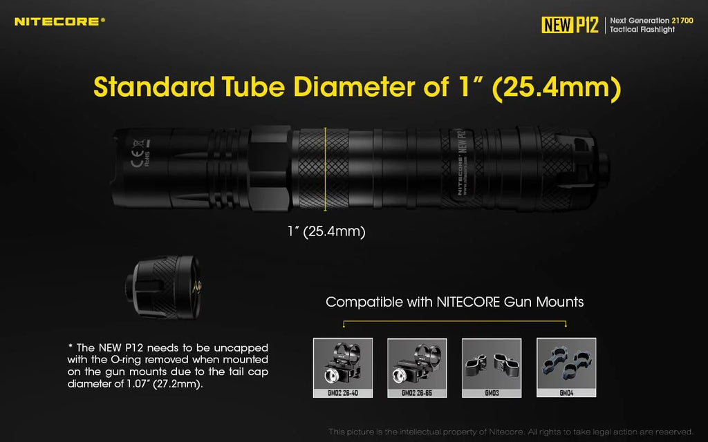 Nitecore New  Version  Flashlight - 1200 Lumens w/ Battery,  Cord, Offset Mount,  Pressure Switch,  and  3Amp Wall Adapter
