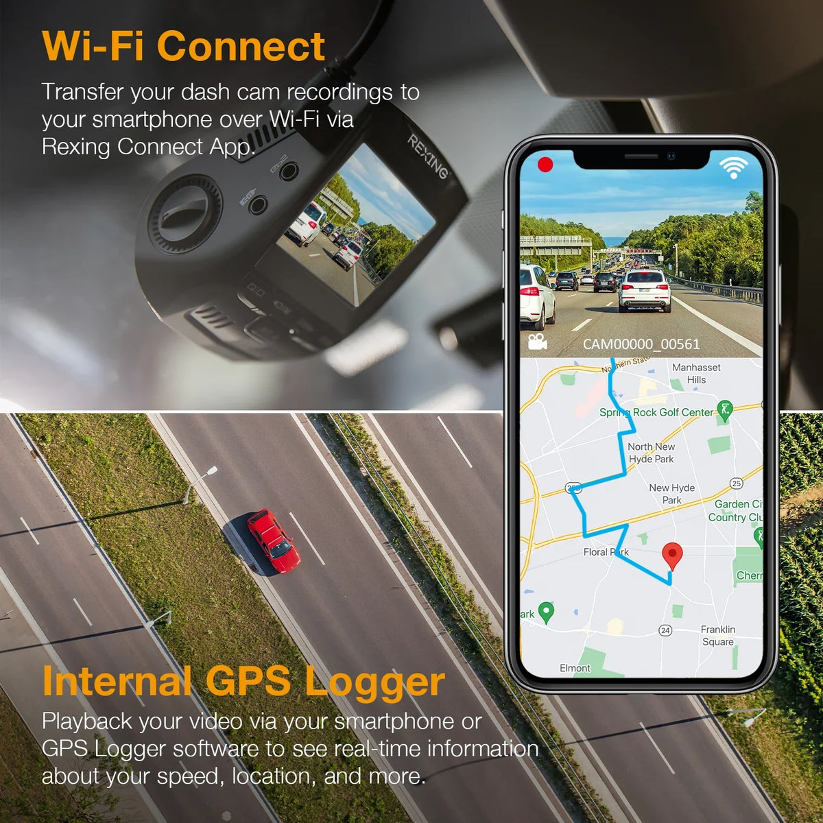 Rexing -4K Ultra  Car Dash Cam w/Wi-Fi and