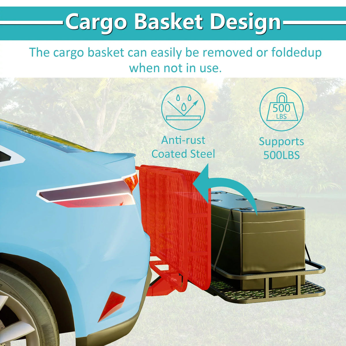 60" x 24" x 6" Hitched Mounted Folding Cargo Basket with a 500 lb Capacity for Car  Truck Trailer, Black