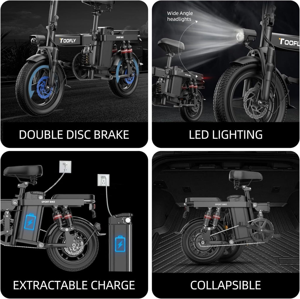 2024 Folding Ebike 14" 400W 48V Electric Bike Bicycle for Adult 15Ah-City Toofly