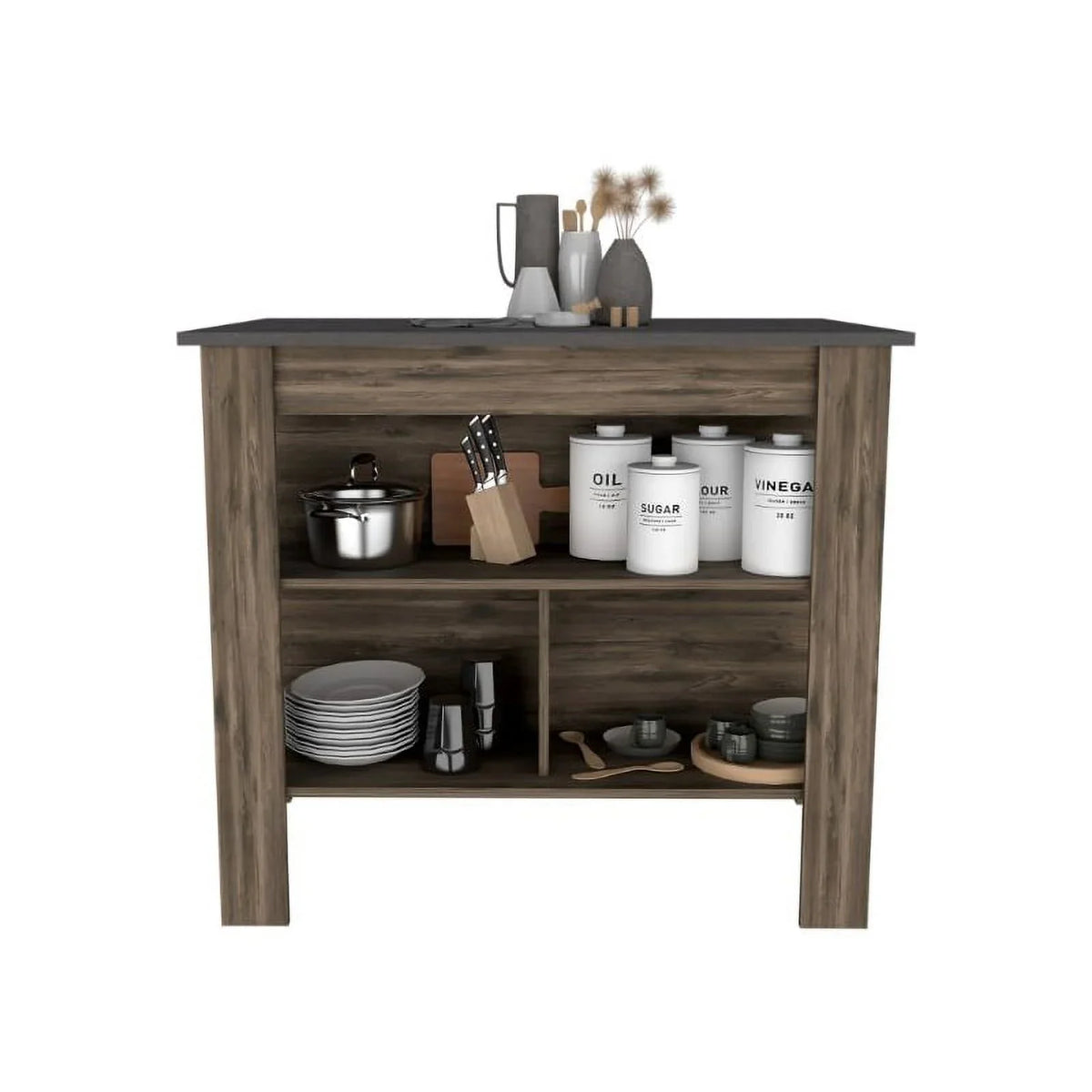 Brooklyn Modern Minimal Kitchen Island with Three Concealed Shelves