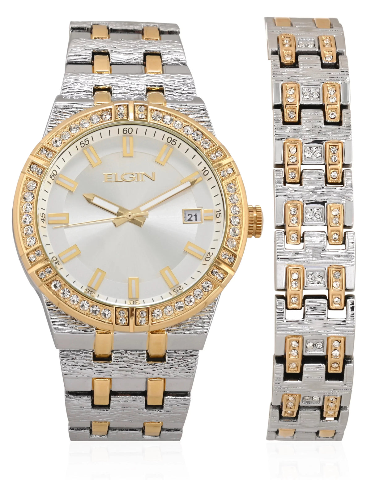 Elgin Adult Male Analog Watch and Bracelet Set Two-Tone Octagon Case ()