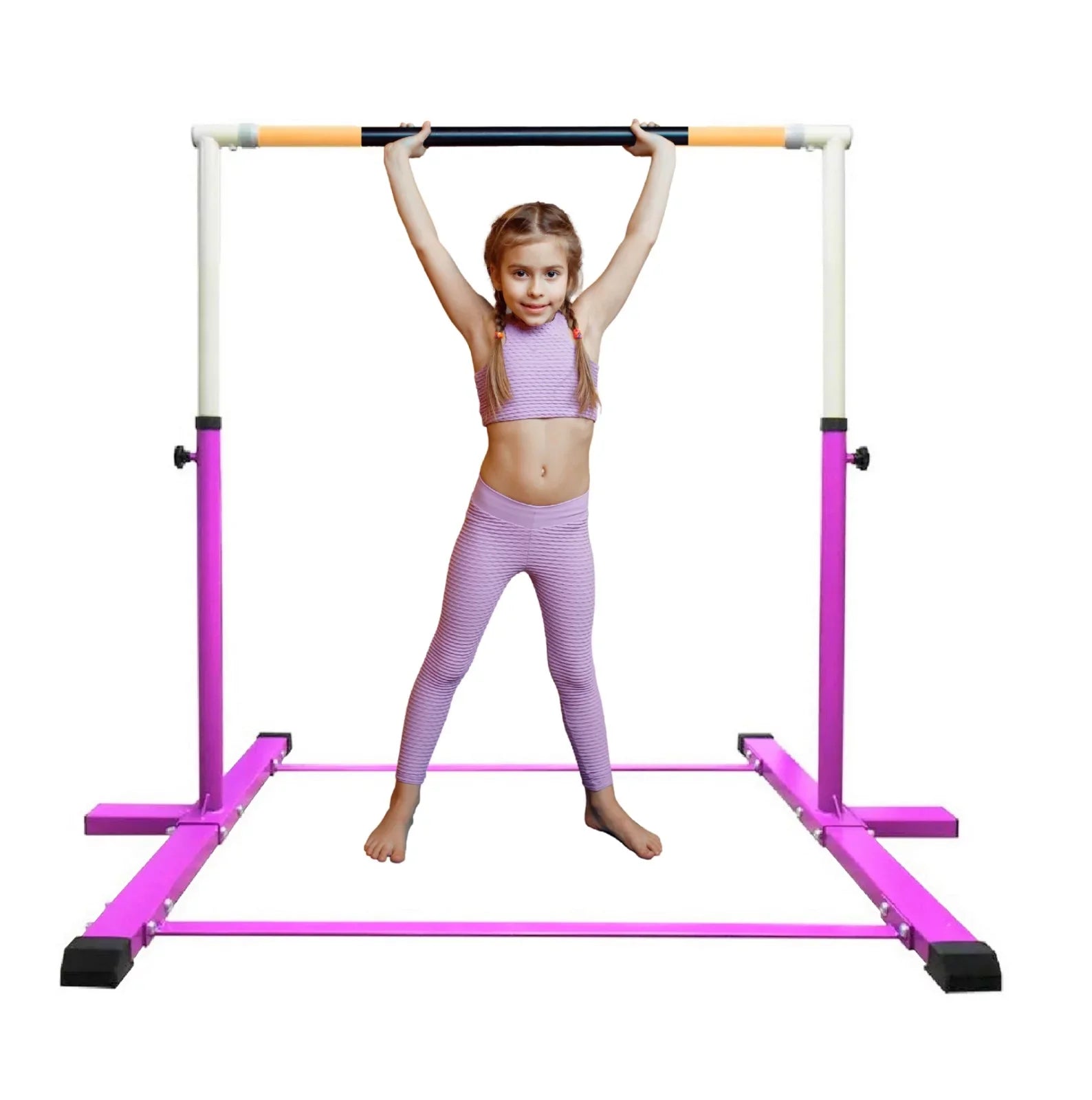 Athletic Bar Gymnastics Bar Kip Bar for Kids Gymnastic Training, Adjustable Height Horizontal Bar Professional Junior Gymnast Gymnastic Bar, Asymmetric Bar Expandable 3 to 5  Cushioned Bar Purple