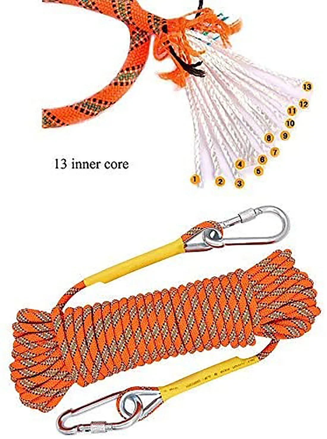 Outdoor Climbing Rope 50M(160ft) Static Rock Climbing Rope for Escape Rope Ice Climbing Equipment Fire Rescue Parachute