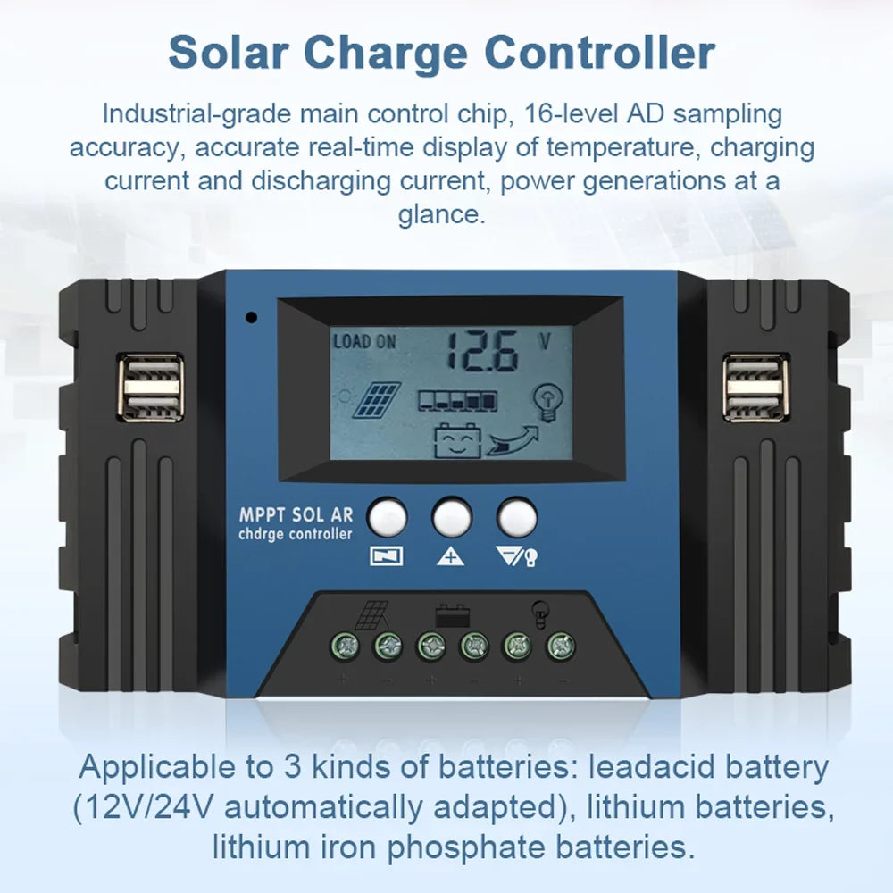 Vistreck 30A Solar Charge Controller 12/24V Auto Focus Solar Panel Controller Battery Intelligent Regulator with 4  Output Adjustable Parameter  Display Timer Setting