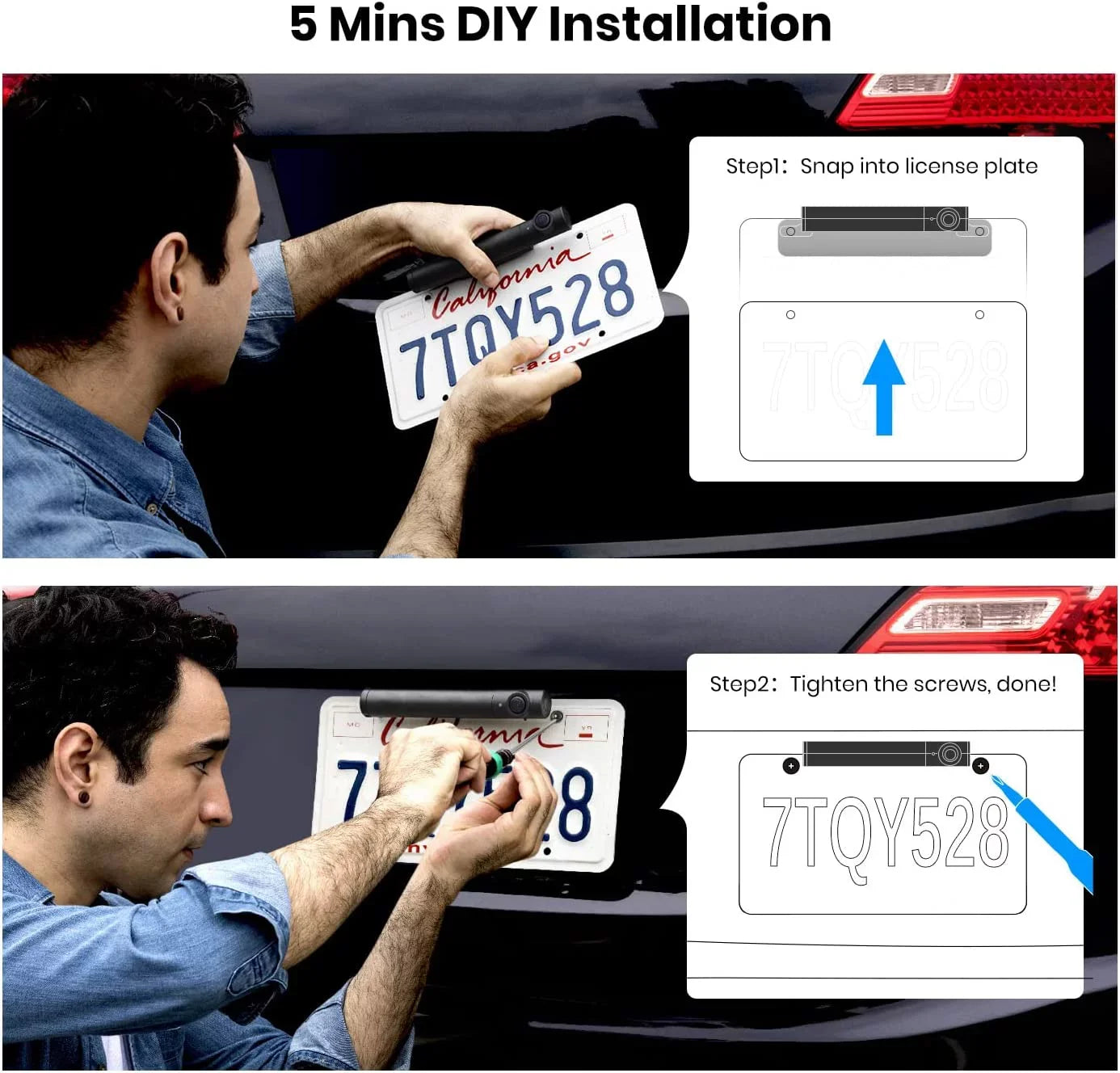 Auto-Vox Solar Wireless Backup Camera for Campervans, 2 Channel Wireless License Plate Back Up Rear View Camera with Solar Panel for Trucks Trailers ()