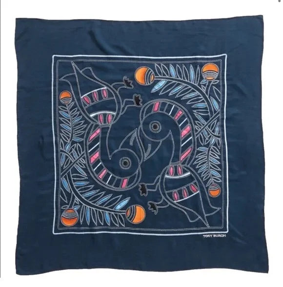 Women Embroidered Toucan Square Scarf