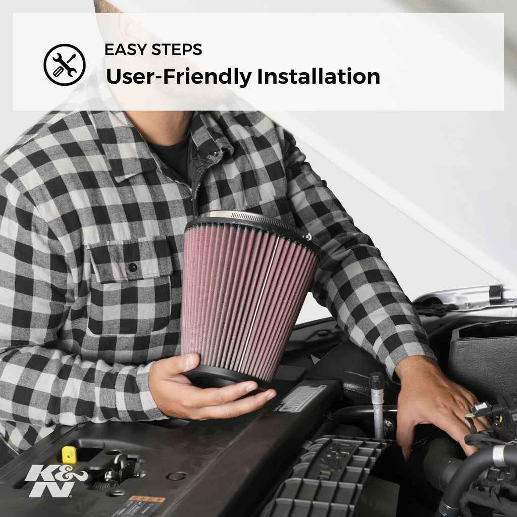 & Universal Clamp-On Air Filter: High Performance, Premium, Washable, Replacement Engine Filter: Flange Diameter: 5 In, Filter Height: 6.5 In, Flange Length: 1 In, Shape: Round Tapered, -1037