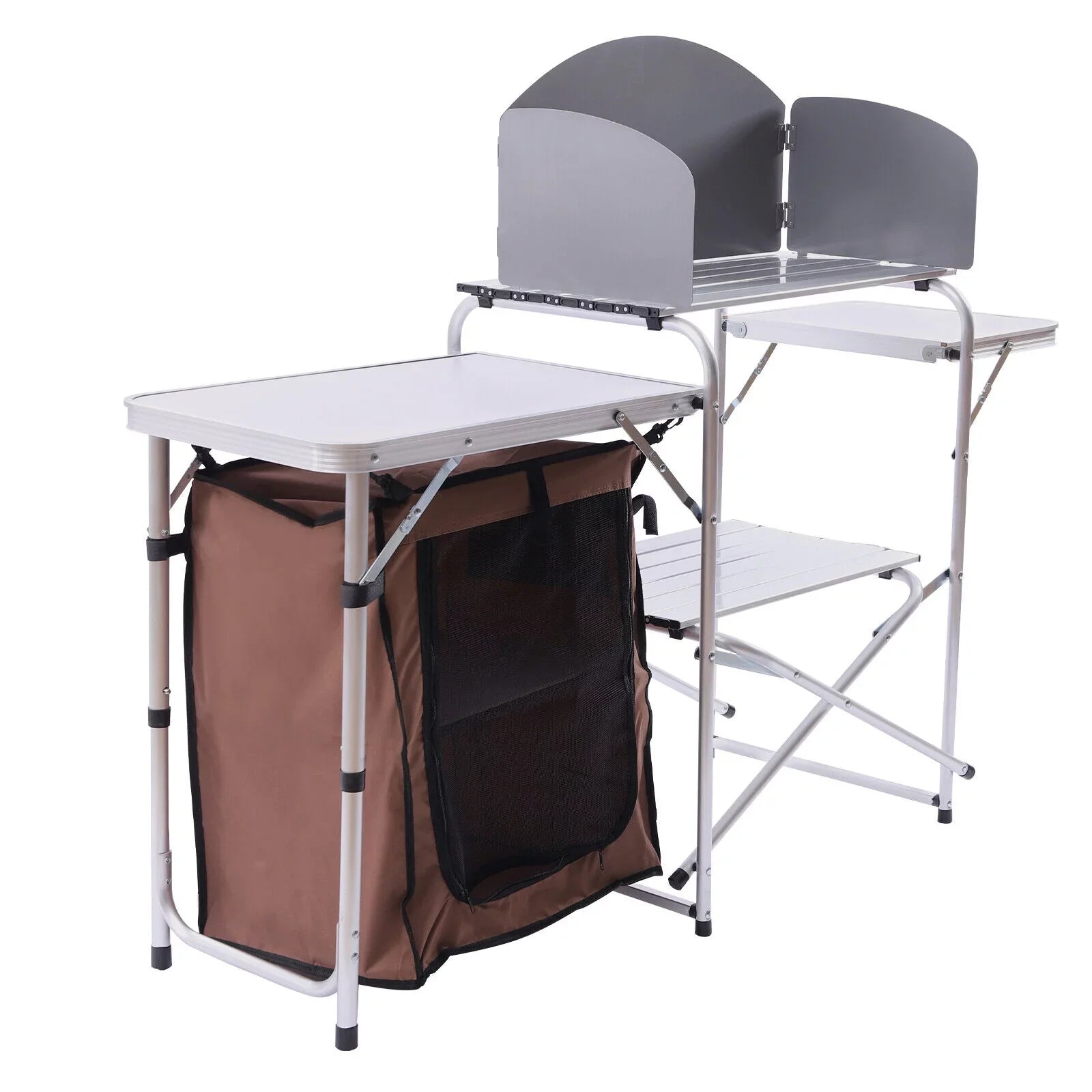 Folding Camping Kitchen Station Portable Barbecue Table Rack Brown Fabric Cover