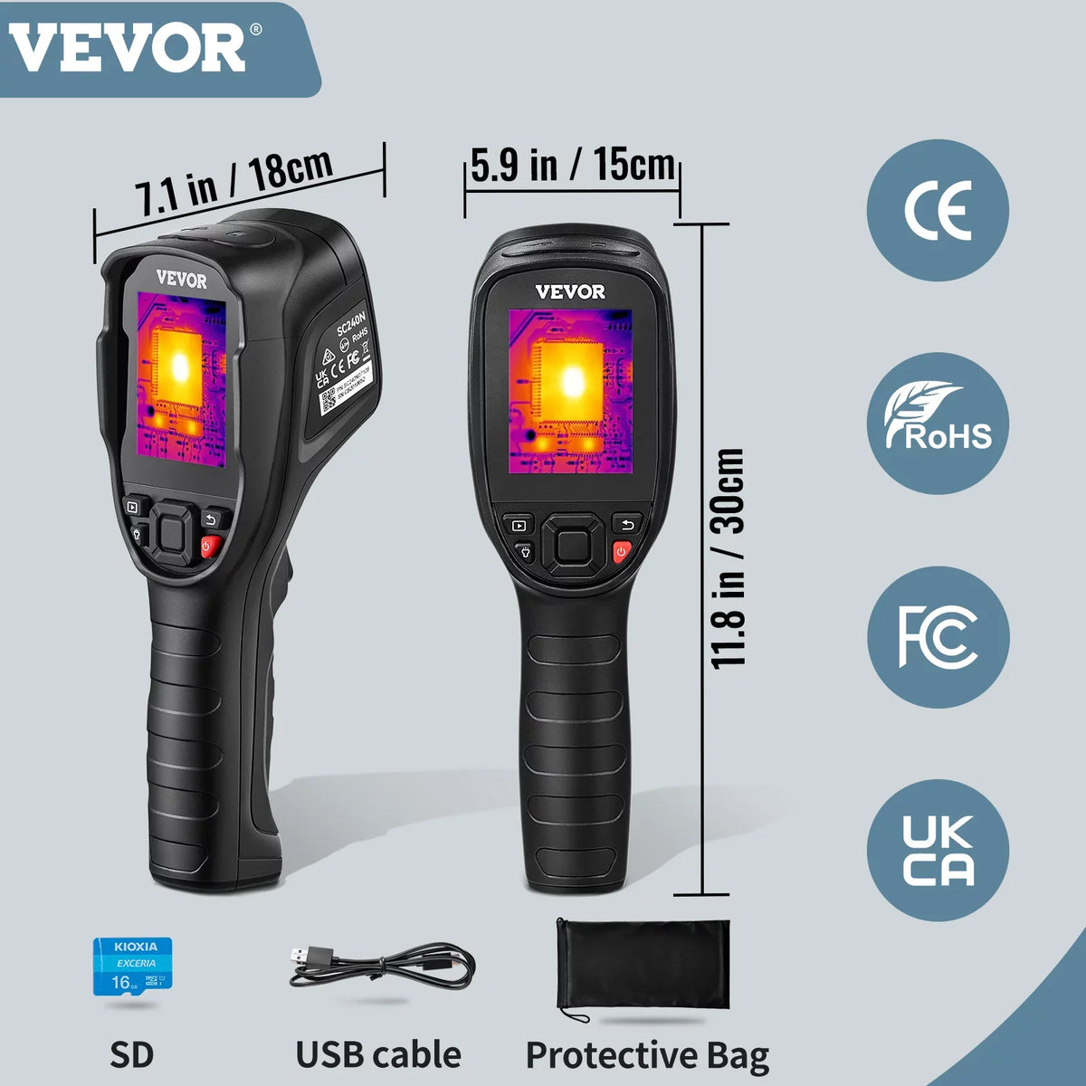 Thermal Imaging Camera, 240x180  Resolution (43200 Pixels), 20Hz Refresh Rate Infrared Camera with -4℉~662℉ Temperature Range, 16G Built-in  Card, and Rechargeable Li-ion Battery