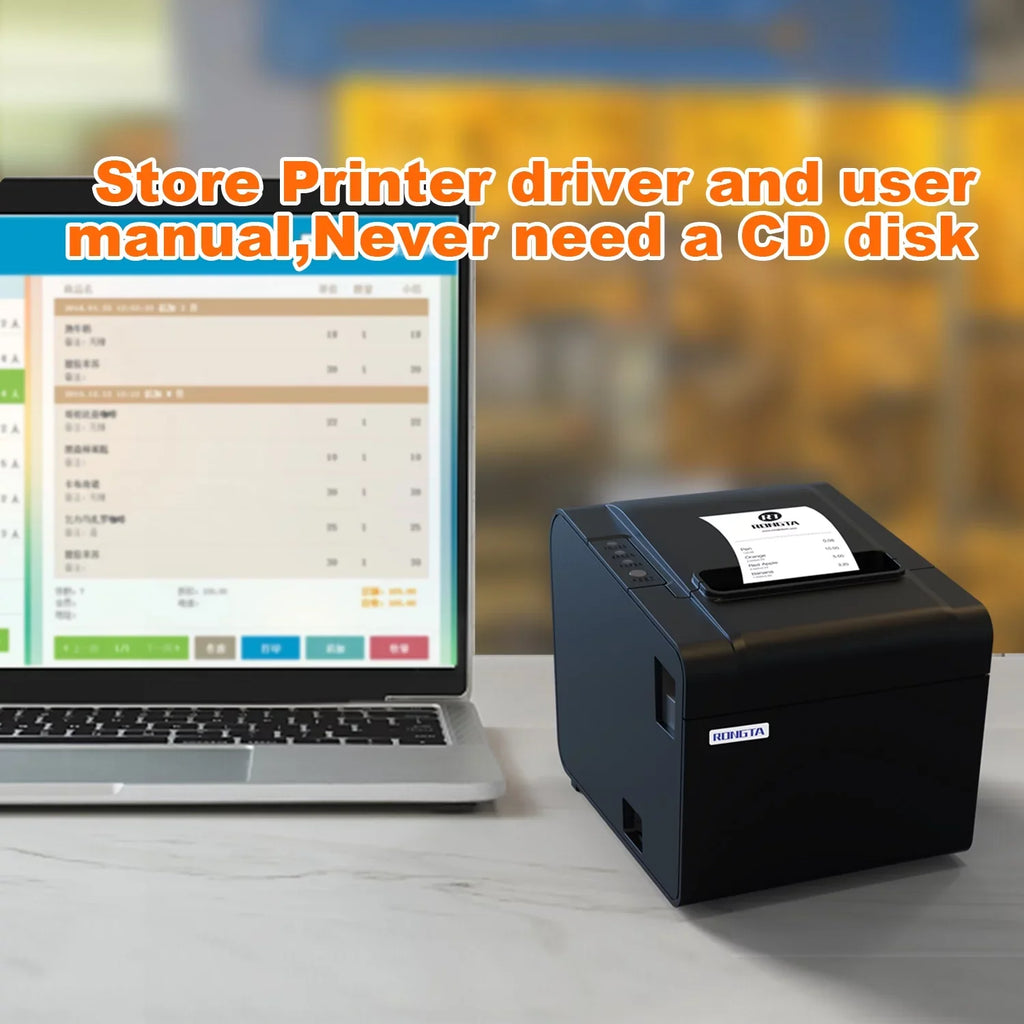 Printer, 80mm  Thermal Receipt Printer, Restaurant Kitchen Printer with Auto Cutter Support Cash Drawer, Serial Ethernet Interface Optional for Windows/Mac/Linux ()
