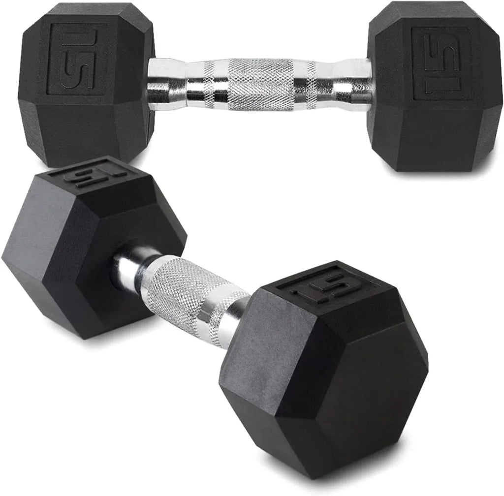 15LB Se Of 2 Hex Dumbbells Rubber Coaed Cas Iron Hex Black Dumbbell Weighs For Exercises Neoprene Dumbbell Hand Weighs Ani-Slip Ani-Roll Hex Shape Colorful 15Lbs Pair