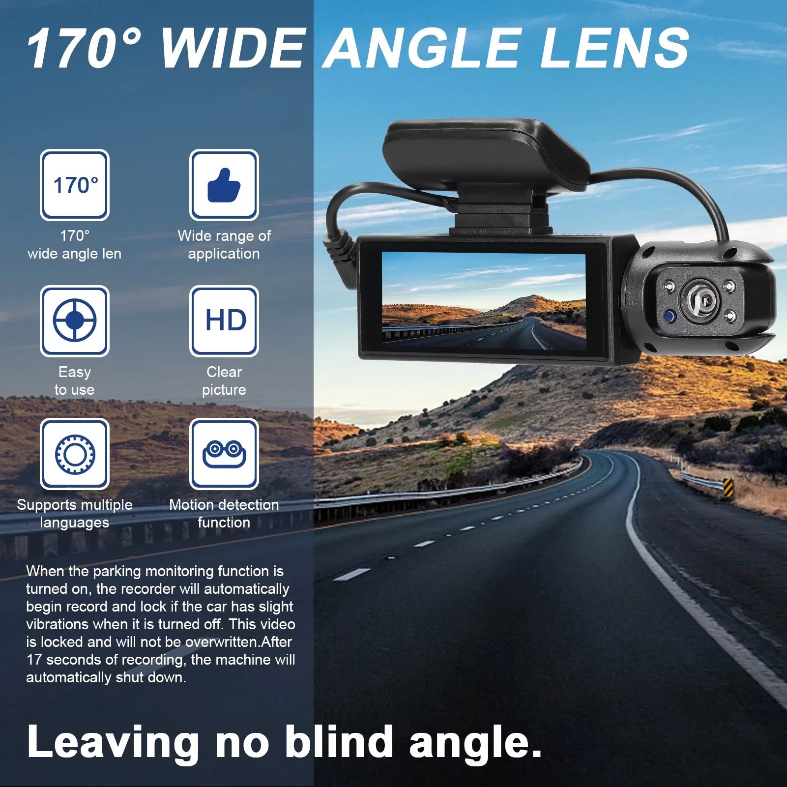 Meterk Multi-language Dual Lens Car Video Recorder Auto Dash Cam Car Recorder Night Viewing Motion Detection  170 Degree Wide Angle Car Camcorder