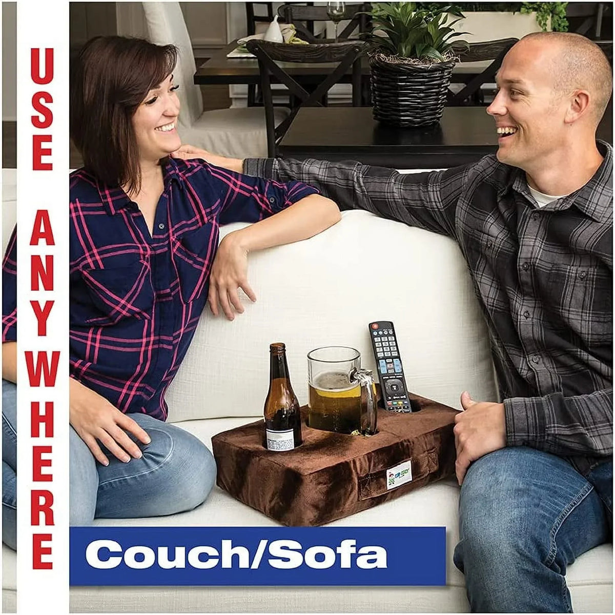 Cup Cozy Pillow (Black Faux Leather) *As Seen on *- The World's  Cup Holder. Keep drinks close and prevent spills. Use it anywhere-Couch, floor, bed, man cave, car, , park, beach and more!