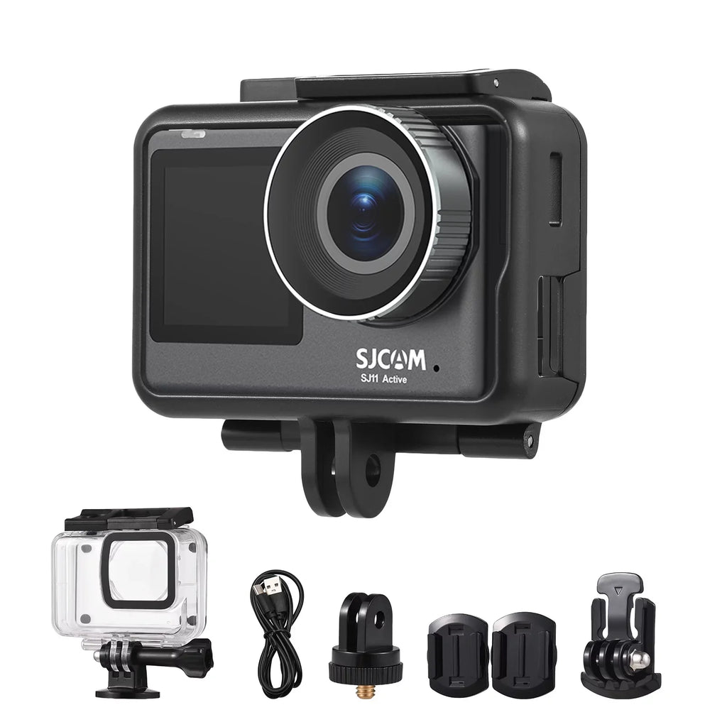 SJ11Active Mini Action Camera - 20MP, Waterproof, Anti-Shake, Dual Screen, Supports Live Streaming, Comes with Waterproof Case and Adapters