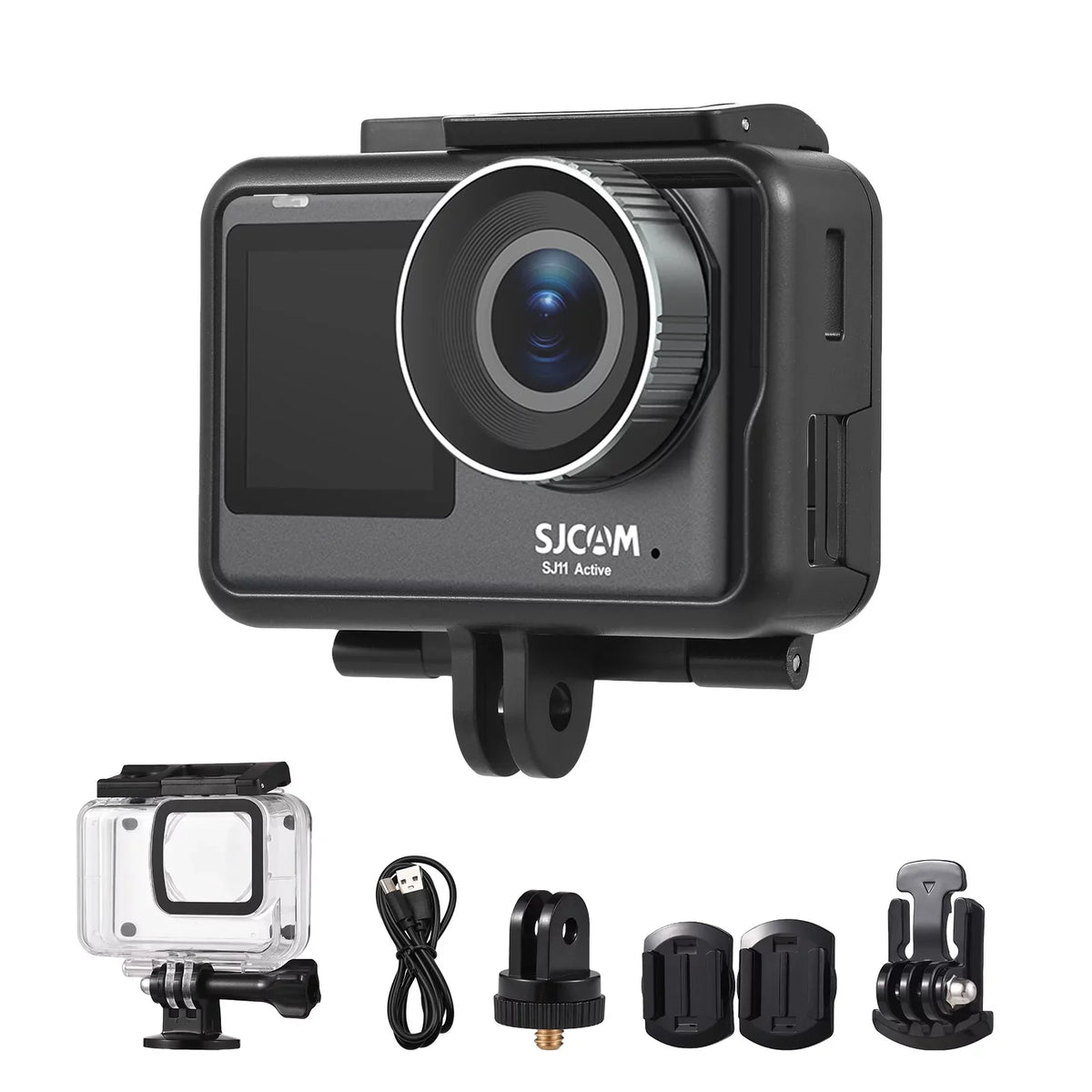 SJ11Active Mini Action Camera - 20MP, Waterproof, Anti-Shake, Dual Screen, Supports Live Streaming, Comes with Waterproof Case and Adapters