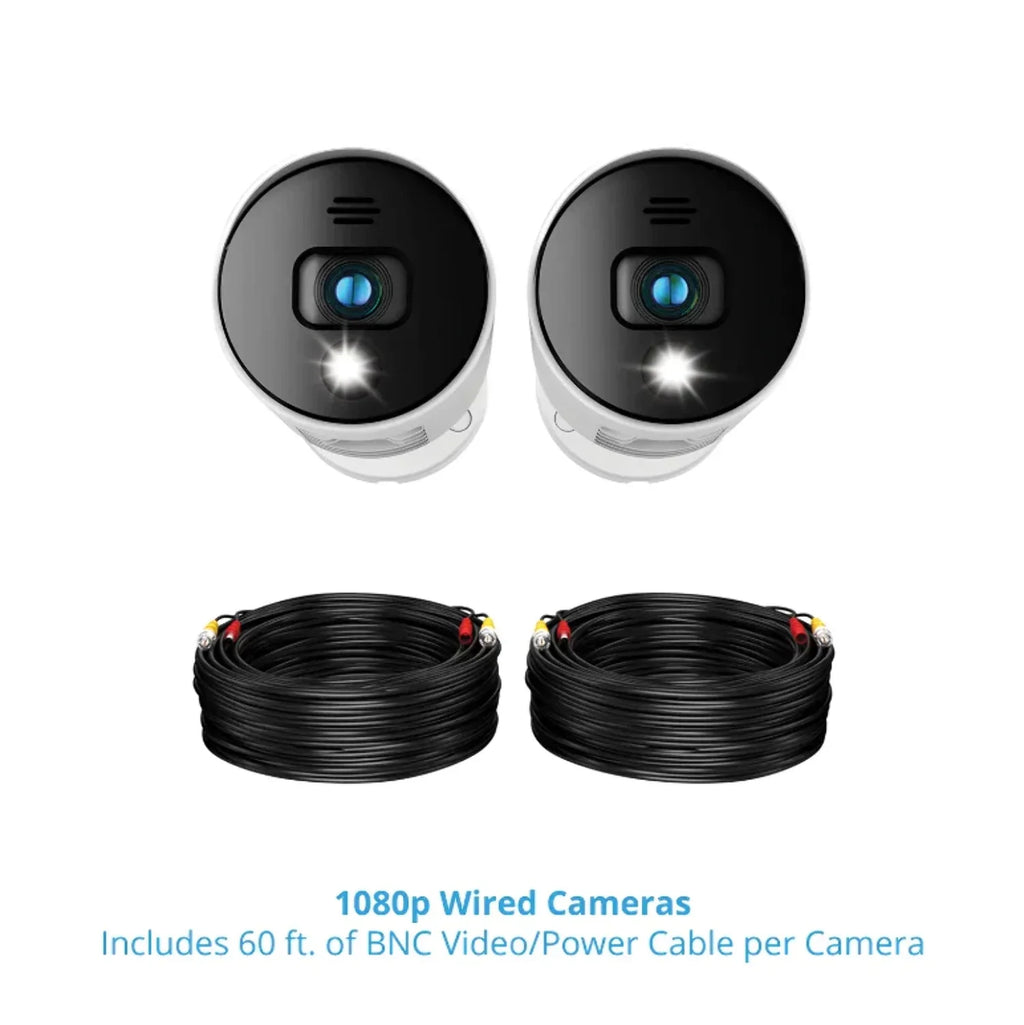 Restored Premium Night Owl Add On Wired 1080p Spotlight Cameras with Audio Alerts and Sirens - 2 Pack - White (Refurbished)