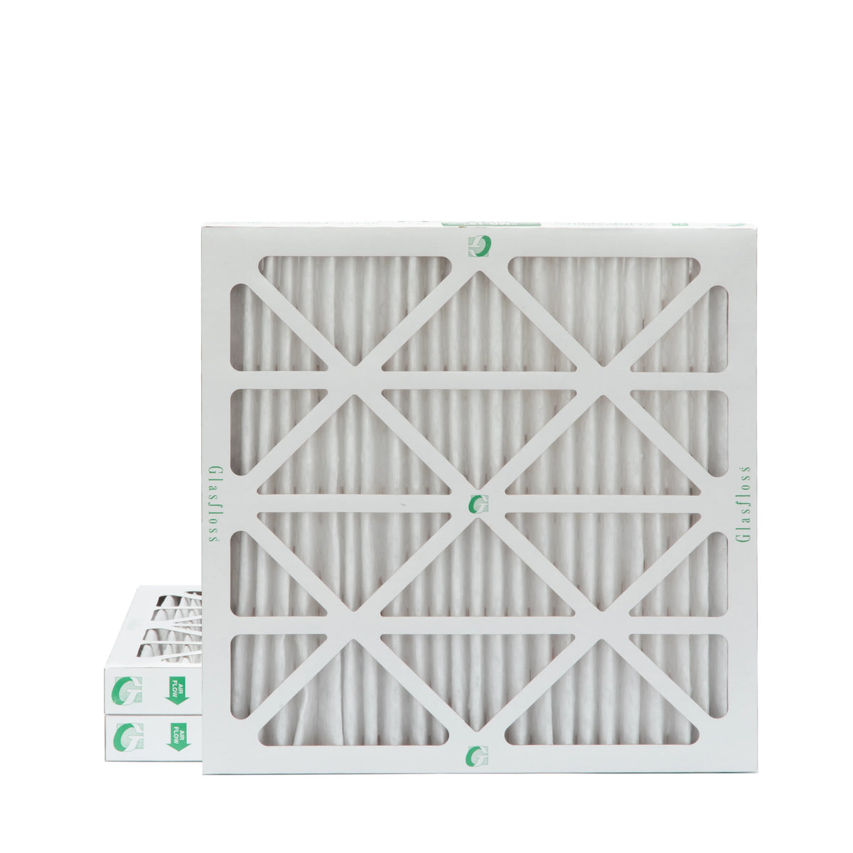 3 Pack of 24x24x2  13 Pleated 2" Inch Air Filters by Glasfloss. Actual Size: 23-3/8 x 23-3/8 x 1-3/4