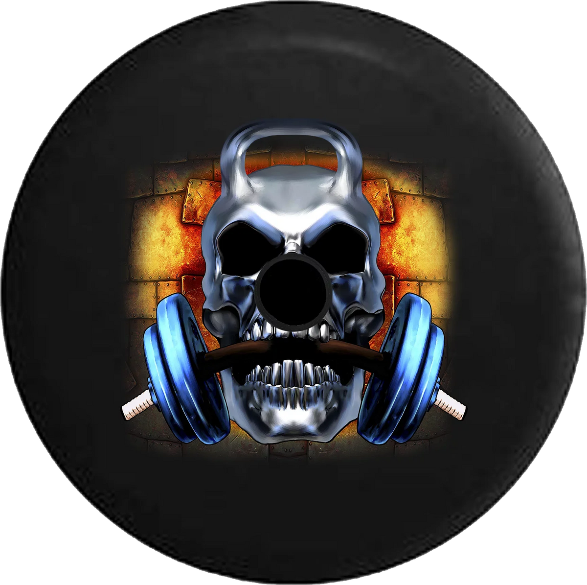 2018 2019 Wrangler  Backup Camera Skull Barbell Weightlifting Barbell Workout Gym Spare Tire Cover for Jeep  33 Inch