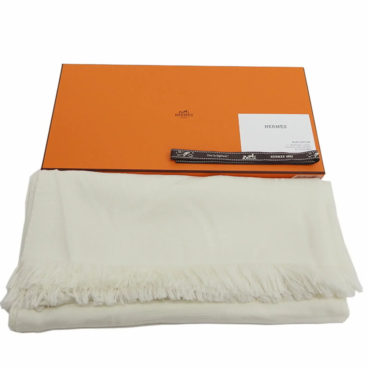 Pre-Owned Hermes  New Libris Stole Yvoire White  Women's (Like New)