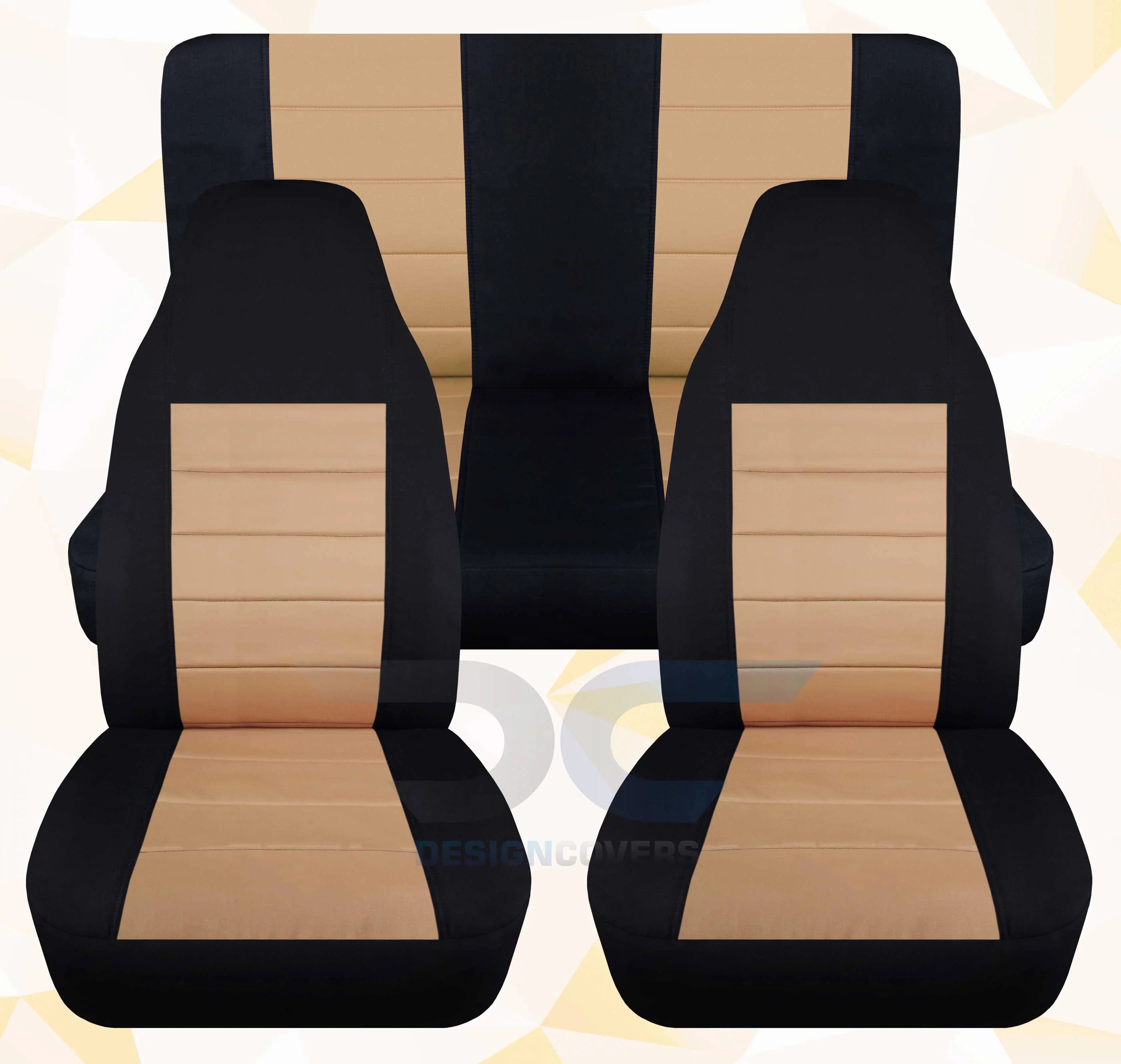 '-Designshields Compatible with 2003-2006 Jeep Wrangler  Two Tone Seat Covers:Black and Tan - Full Set Front&Rear
