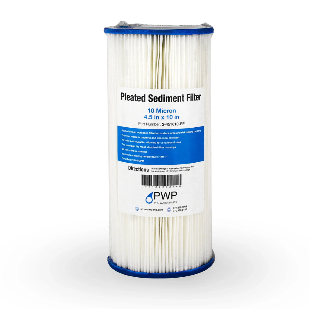 Pleated Polypropylene Washable Water Filter Cartridge 4.5x10" 10 Micron 20 Pack