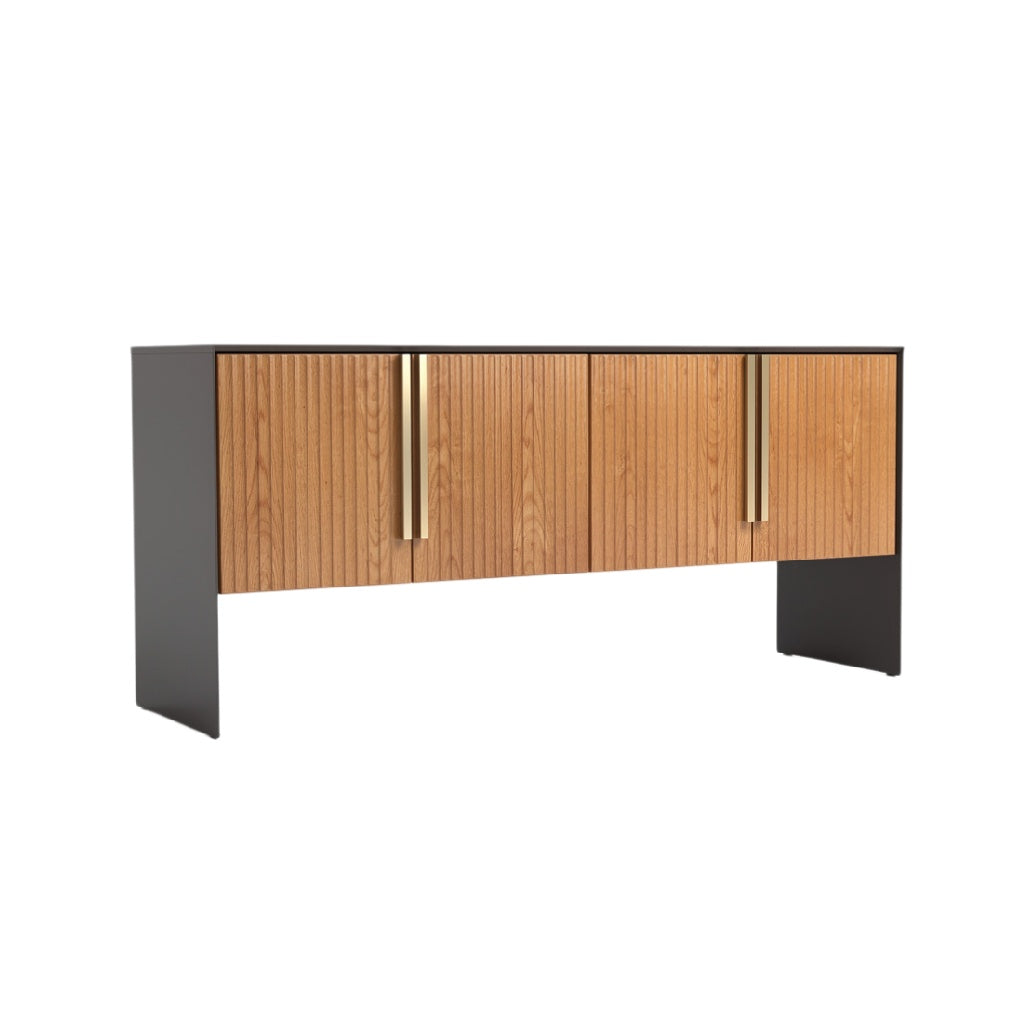Modern Wooden Sideboard with Sleek Black Frame and Gold Handles