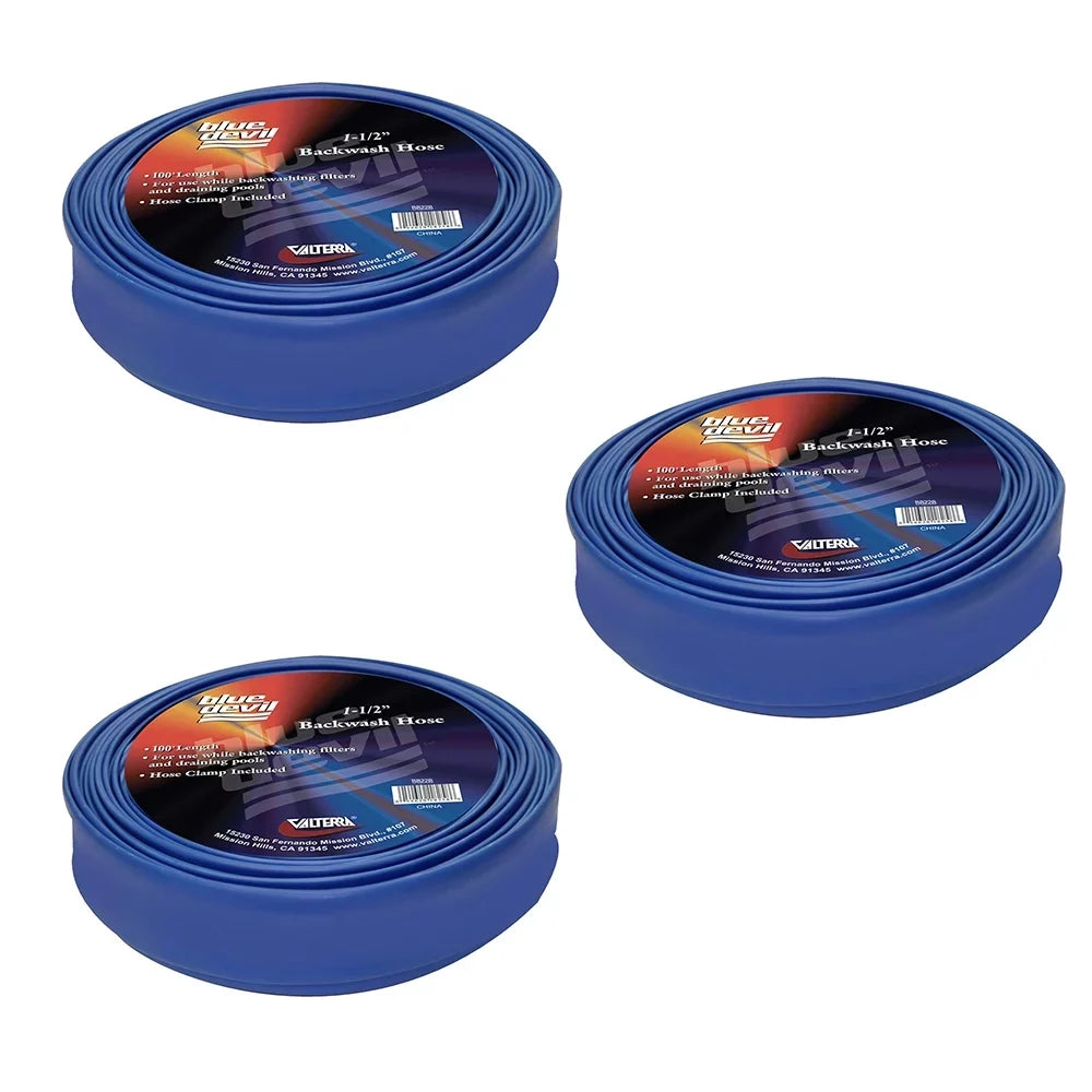 Blue Devil Pool Backwash Hose 1-1/2"  100' with Hose Clamp 22 mil hose 3 Pack