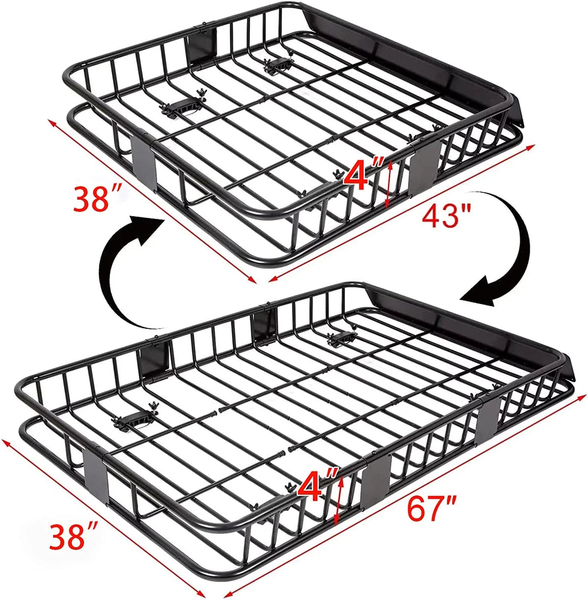 64" x 39" x 6'' Universal Roof Rack Cargo Carrier with Extension 250LBS Weight Capacity Heavy Duty Steel Car  Top Luggage Storage Holder Basket for Travel