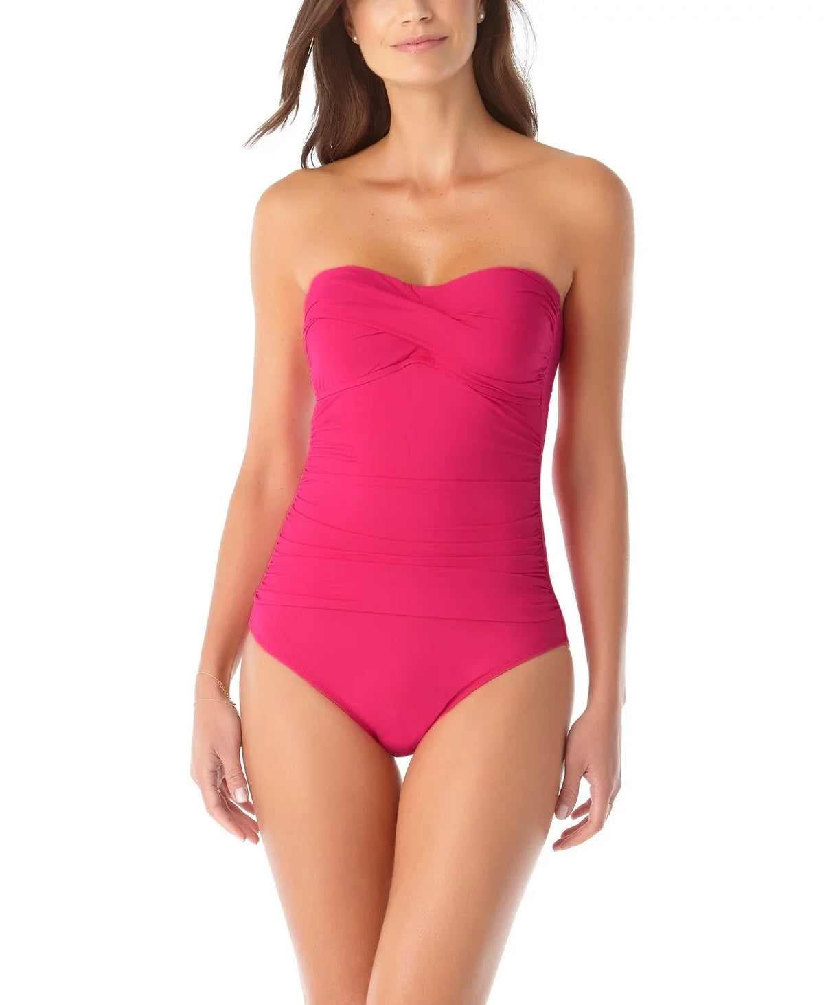 Anne Cole  Twist-Front Ruched One-Piece Swimsuit,  16