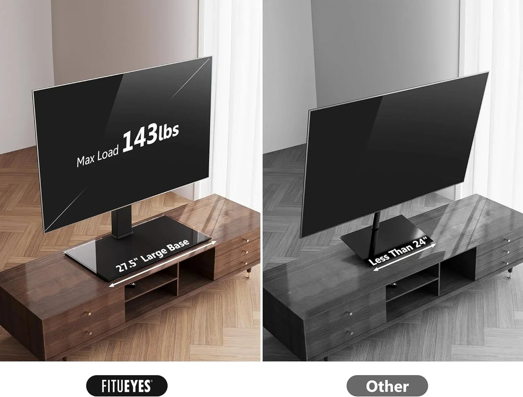 Universal  Stand/Base Swivel Tabletop  Stand with Mount for 50 to 85 inch Flat Screen  100 Degree Swivel  4 Level Height Adjustable Tempered Glass Base Holds up to 143 lb
