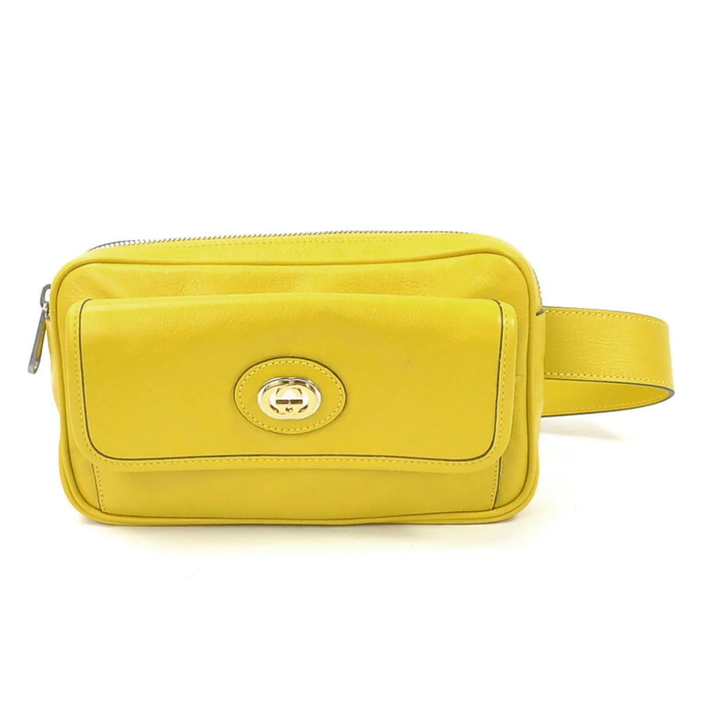 Pre-Owned Gucci  waist bag belt interlocking  leather yellow silver unisex 598080 (Good)