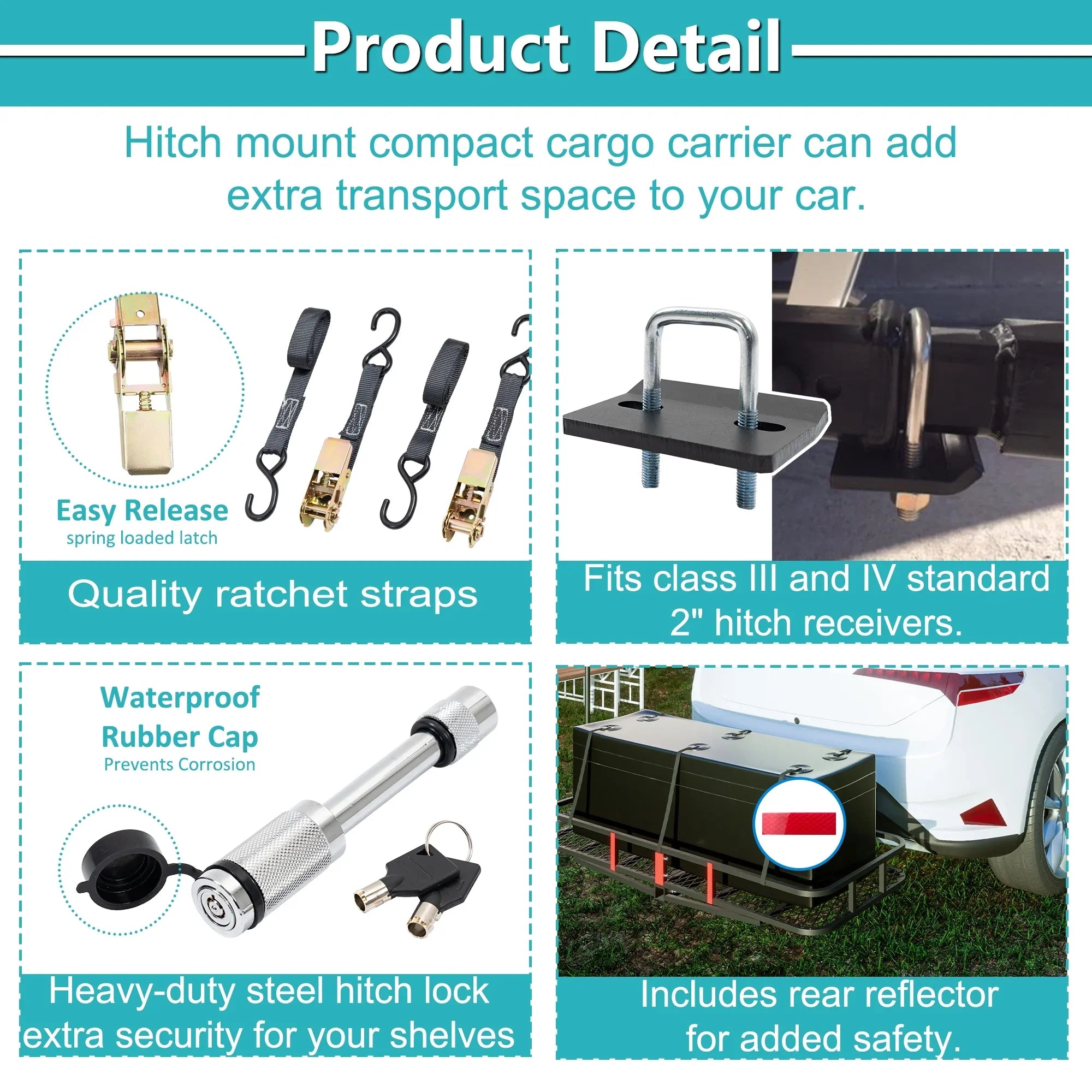 60" x 24" x 6" Hitched Mounted Folding Cargo Basket with a 500 lb Capacity for Car  Truck Trailer, Black