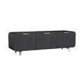 Modern Black TV Stand with Ribbed Design and Gold Legs