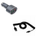 Type- Coiled  Cable w 3-Port  42W Quick Car Charger  for Samsung Galaxy Note 10 Plus Fold    A10e - Sonim   - Sony Xperia 5 10 Plus 1 - Xiaomi Redmi Note 7, Mi Mix 2 9T