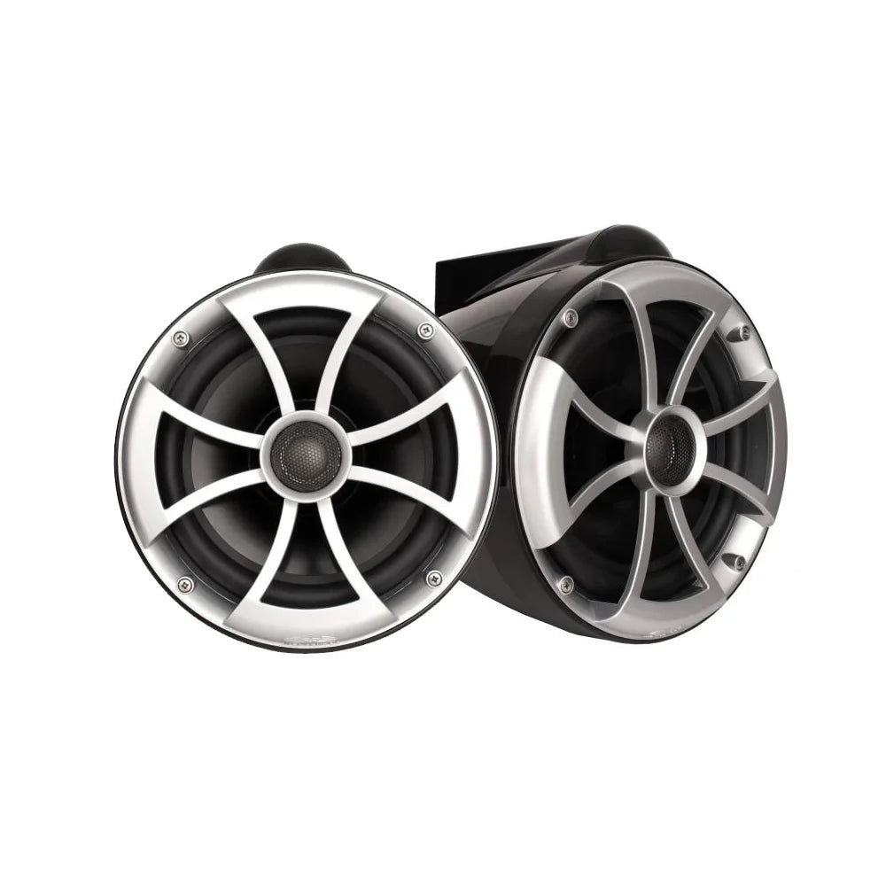 Wet Sounds - 8" Black Tower Speakers with Stainless Steel  Fixed Clamps & -.3 1200 Watt Amplifier