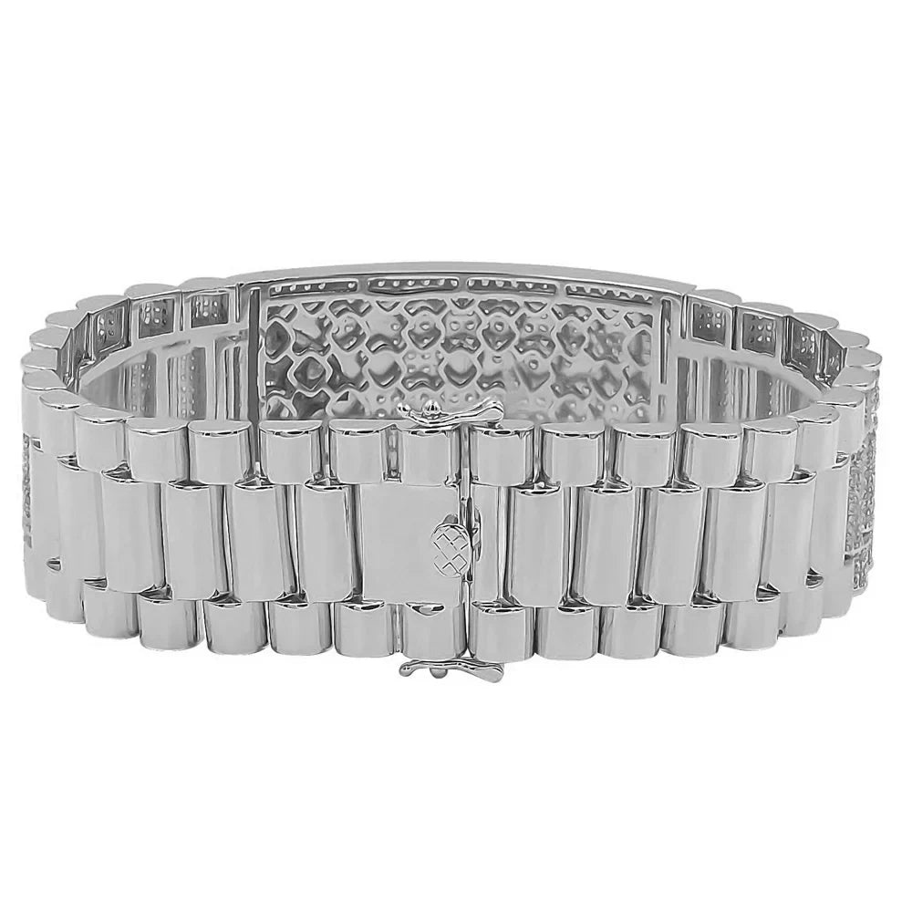 Zodiac Sign Leo Lion 14K White Gold Finish Simulated Diamond Mens Link Bracelet 8.5''
