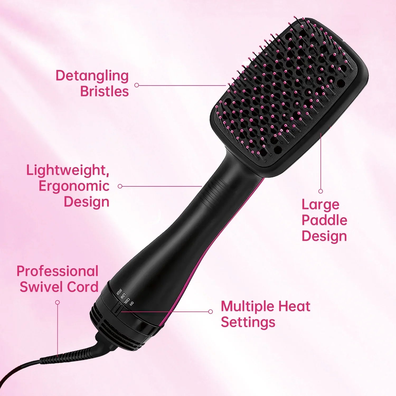 One-Step Hair Dryer and Styler | Detangle, Dry, and Smooth Hair(Black)