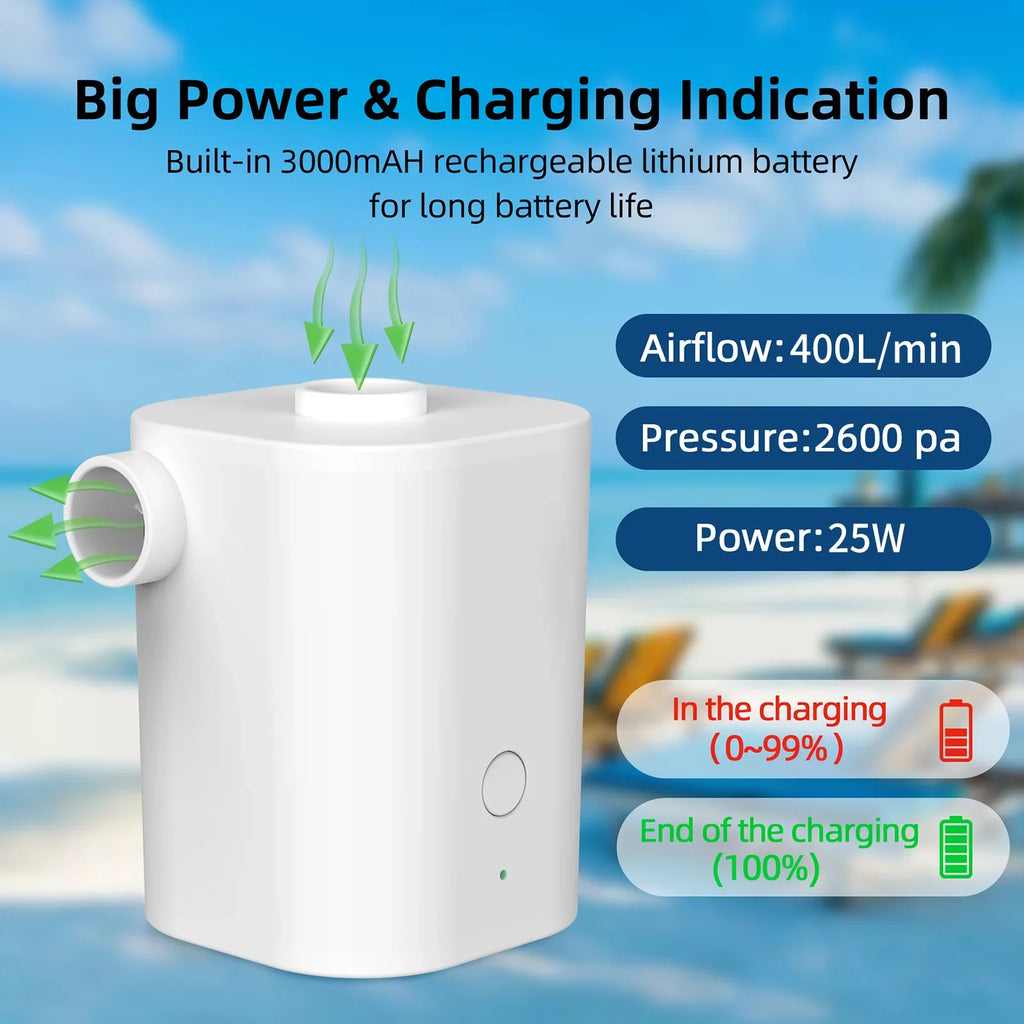 Electric Air Pump with 5 Nozzles  Quick Air Pump with 2500mAh Battery for Inflator Deflator Pumps Inflatables Air Mattress Air Bed Pool Toy Swimming Ring