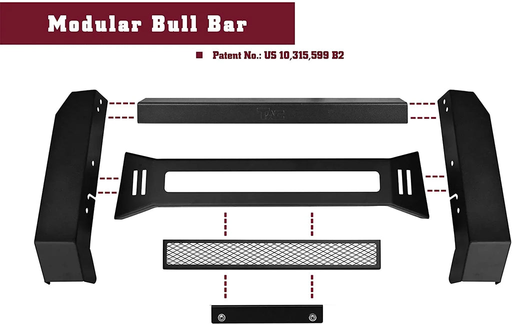 Modular Bull Bar Compatible with 2005-2023 Toyota Tacoma Pickup Truck Fine Textured Black (Predator Mesh Version)