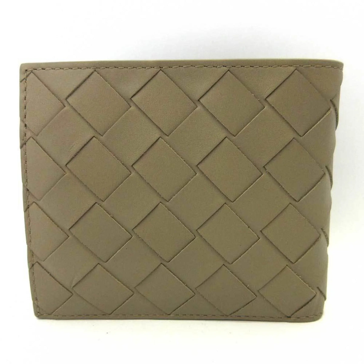 Pre-Owned Bottega Veneta Wallet Mini Folded Beige Greige Intrecciato Square Women's Men's Calf (Like New)