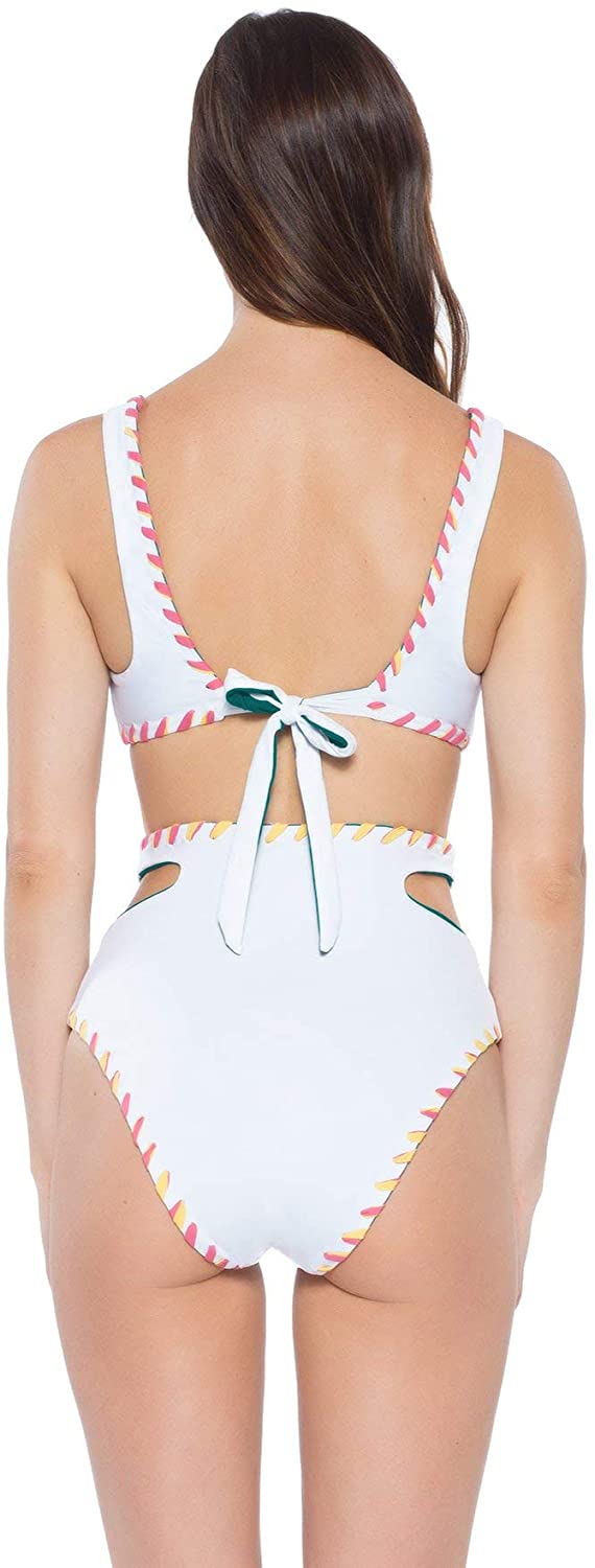 Women's Teal Cut Out Tie Back Reversible Swimwear Top