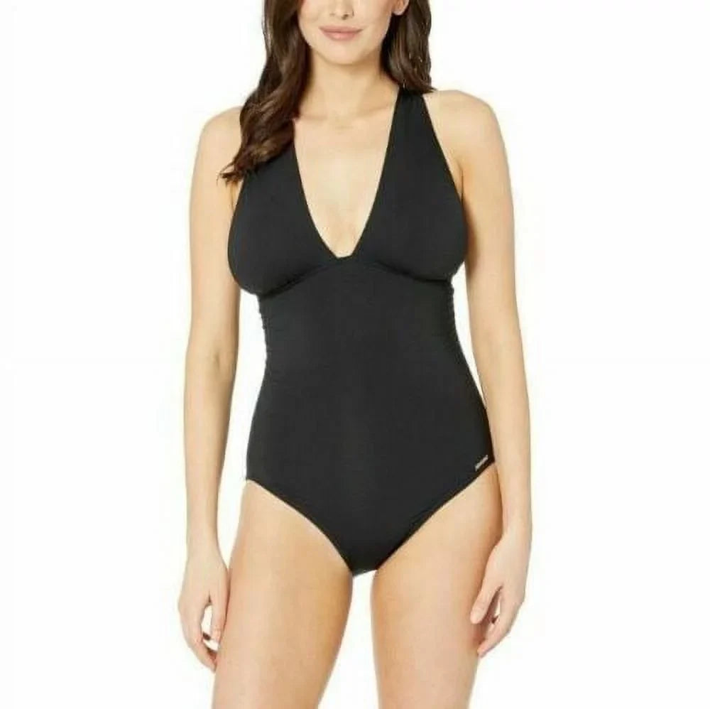 Michael Kors Women's Convertible Ruched One Piece Swimsuit Black Size 14