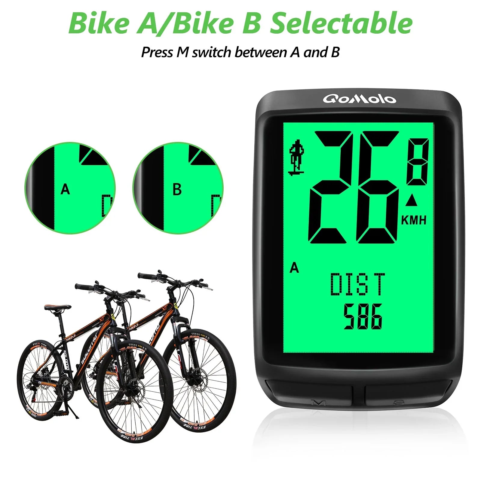 Wireless Bike Computer, Multi-Functional Bike Speedometer,  Waterproof Large Screen Cycle Computer Automatic Wake-up  Backlight Display