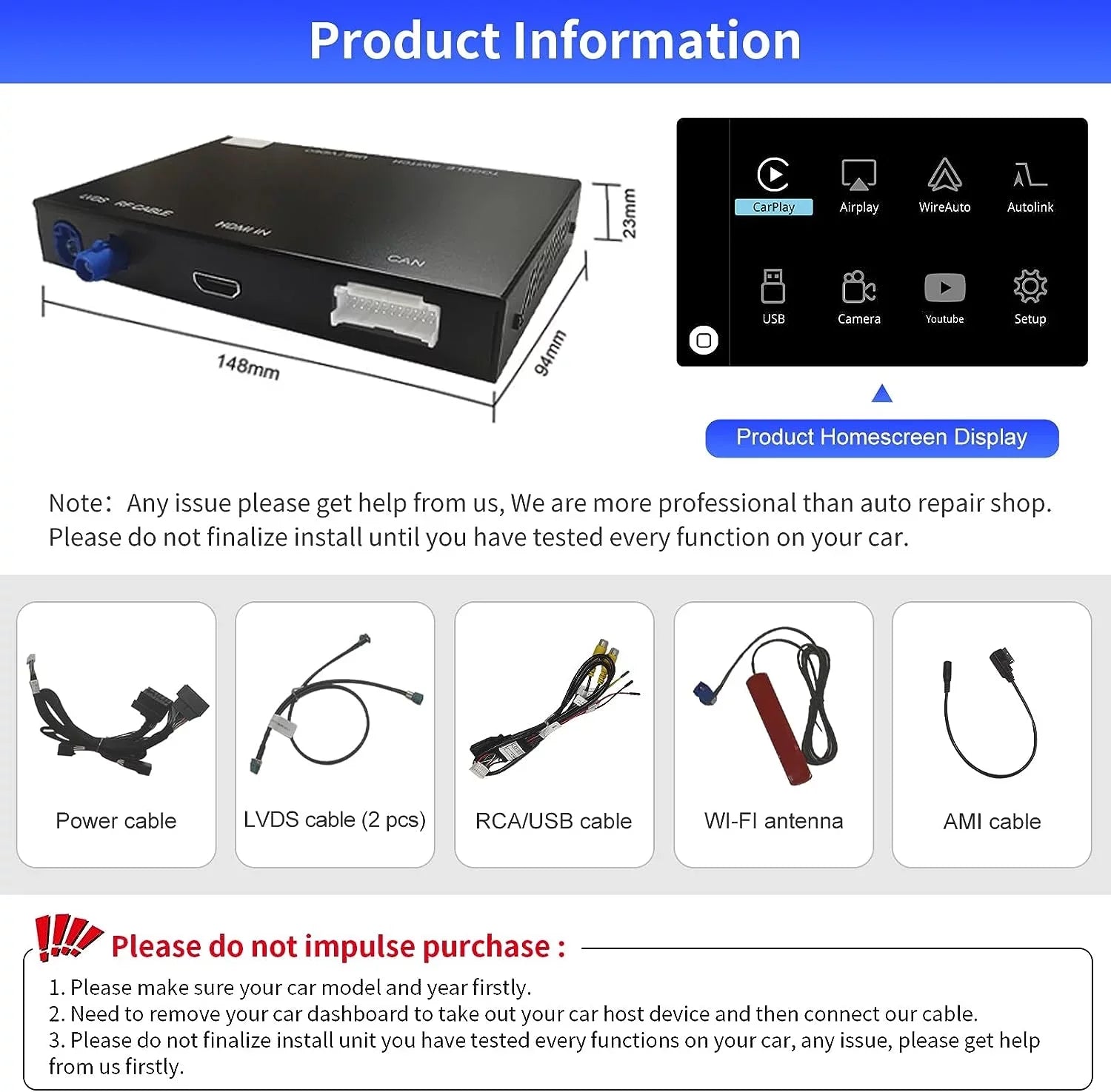 Road Top Wireless Carplay Retrofit Kit Decoder for Audi  2010-2016 Year with  3G System, fit for Audi  2016-2018 Year with , Support Android Auto, Mirrorlink, Reverse Camera
