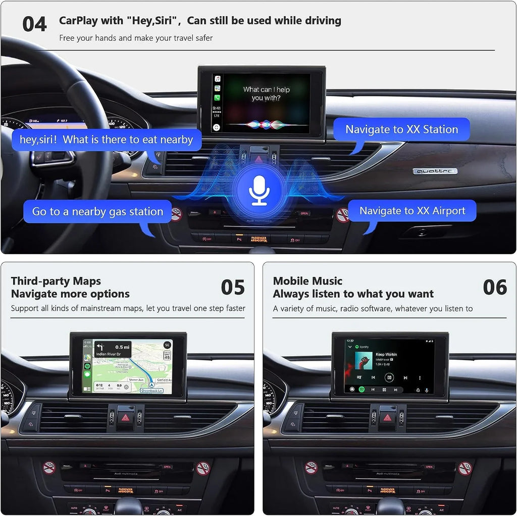 Road Top Wireless Carplay Retrofit Kit Decoder for Audi  2010-2016 Year with  3G System, fit for Audi  2016-2018 Year with , Support Android Auto, Mirrorlink, Reverse Camera
