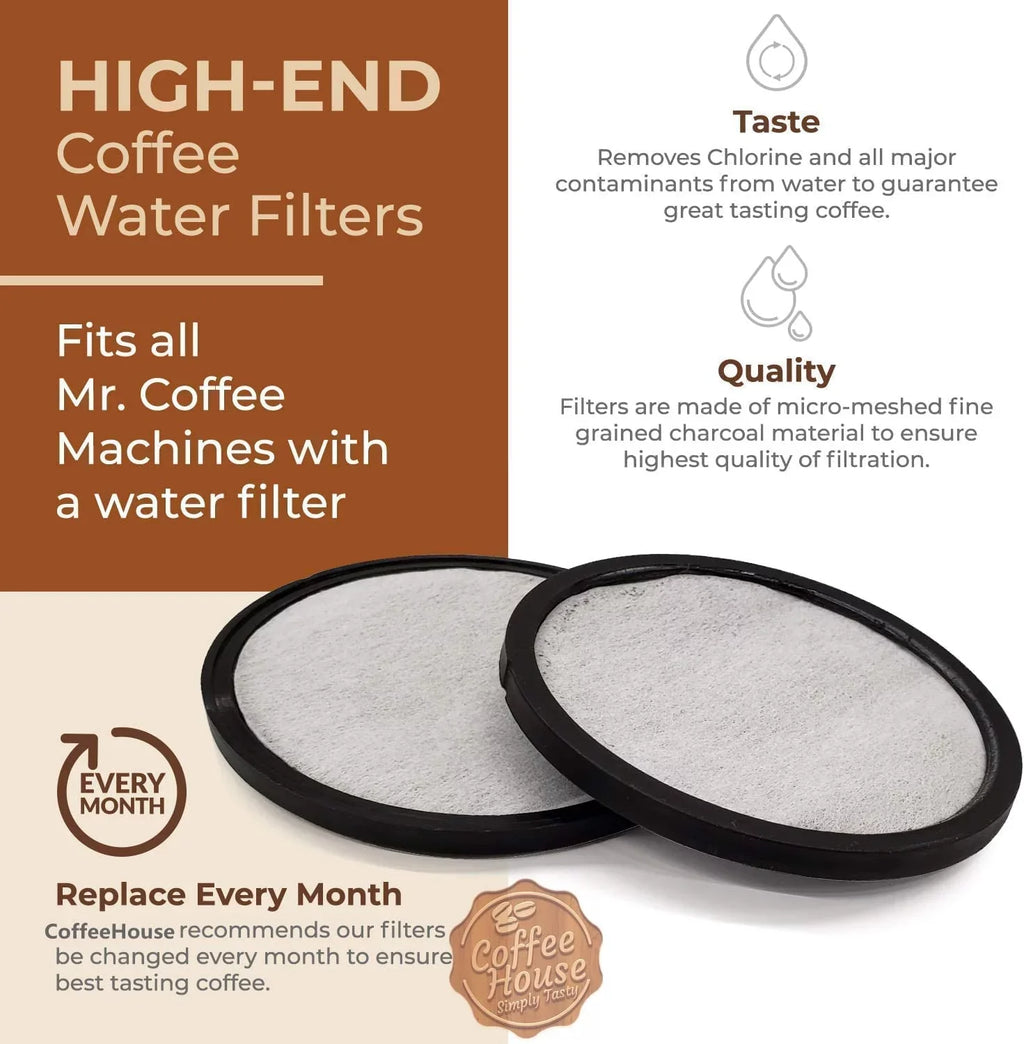 24-Mr. Coffee Replacement Charcoal Water Filter Disk for Most Mister Coffee Machine Brewers, White